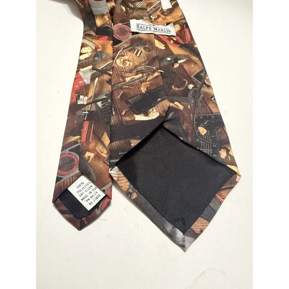 Vintage Ralph Marlin 1996 Handyman Tools Novelty Tie Mens Brown Construction USA